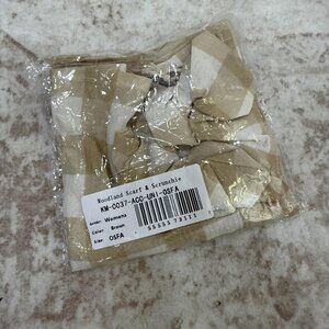 Kristin made Woodland Hair Scarf & Scrunchie Women One Size Brown White Gingham